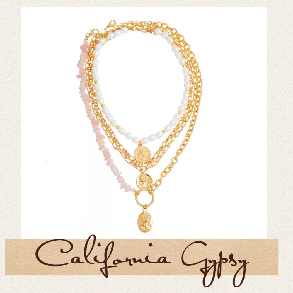 JUST IN🎉Rose Quartz Layered Medallion Necklace - Picture 2 of 5